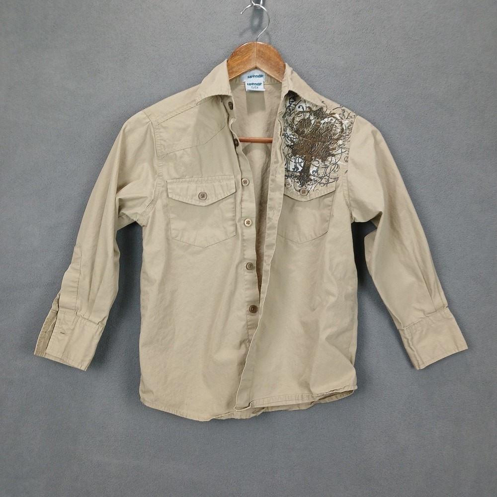 Uproar Western Shirt Boys Small Beige Cotton‎ Tree Embroidered Cowboy Button Up